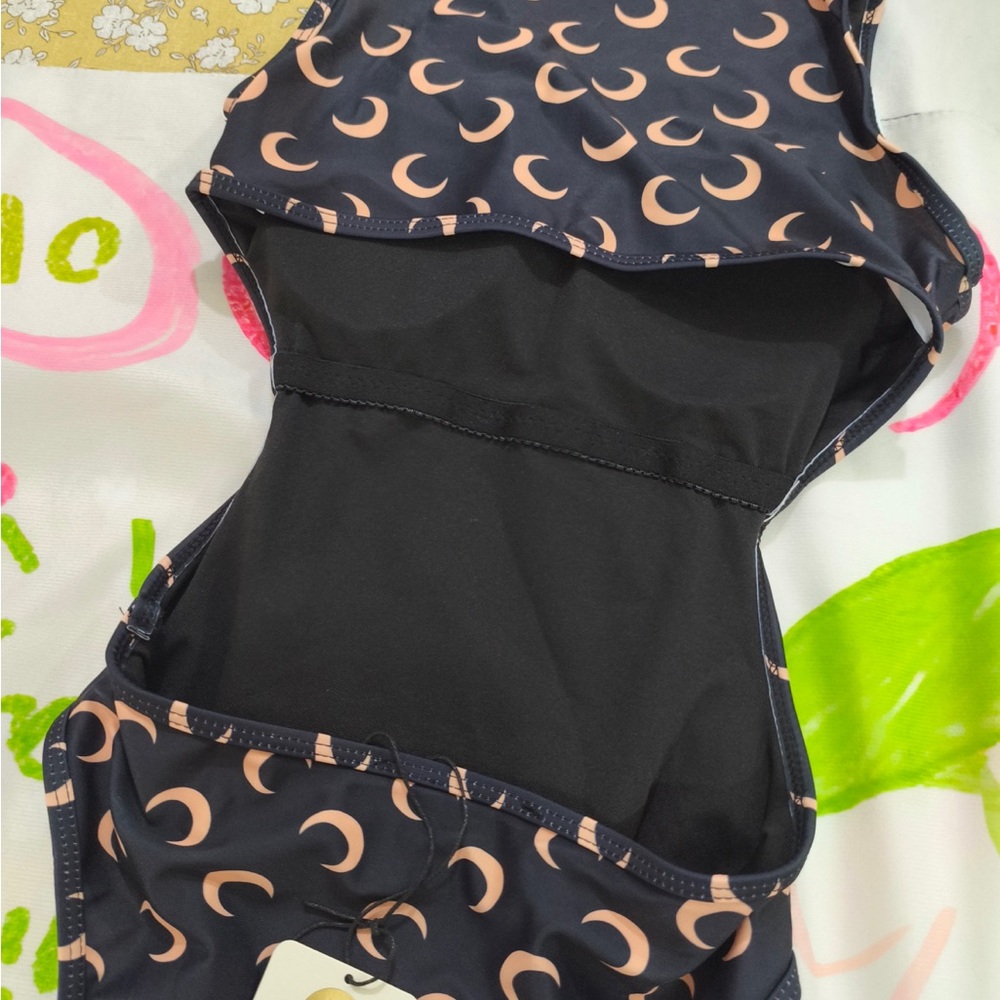 Marine Serre Black One-Piece Swimsuit with Peach Crescent Moon Print - Picture 7 of 8